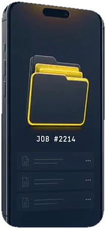 The CrewFinding app showing a job file with signed documents
